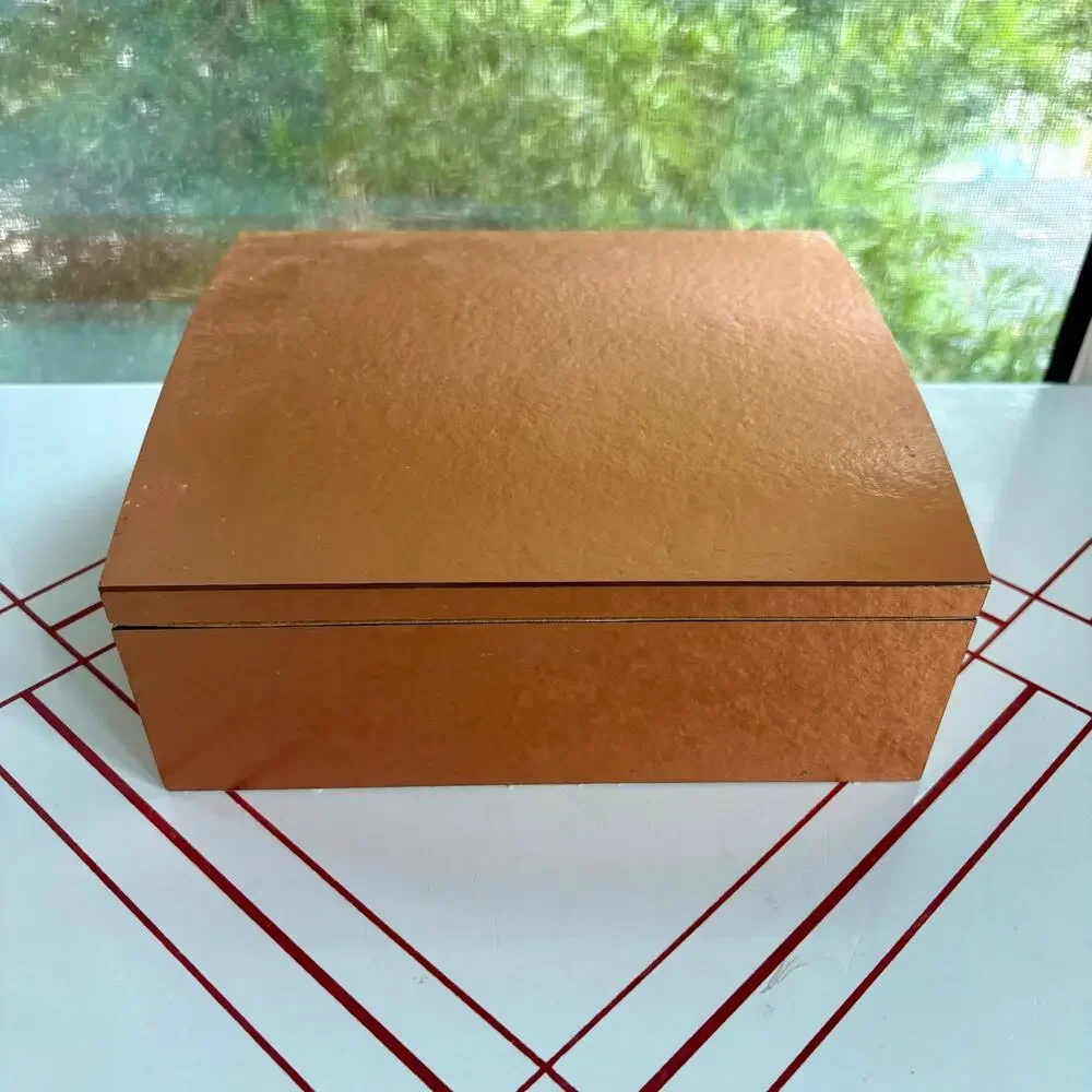 Vintage Mirrored Jewelry Box with 2 Removable Velvet Trays Brown Finish